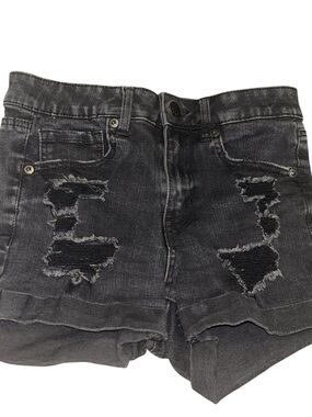 Aeropostale Aero Womens High Rise Midi Distressed Black Jean Denim Shorts Size 6